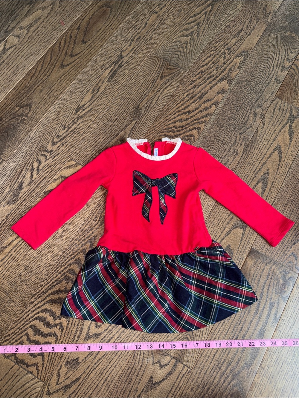 Mayoral Red Top Navy Tartan Bow & Skirt Formal Dress 18-24 2T EUC